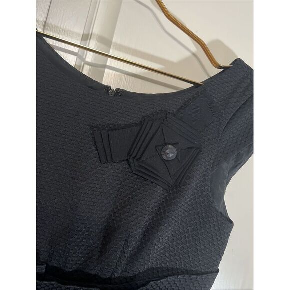 Kay Unger Black Dress 8 Silk Cocktail Party Short Sleeve Textured - Picture 2 of 9